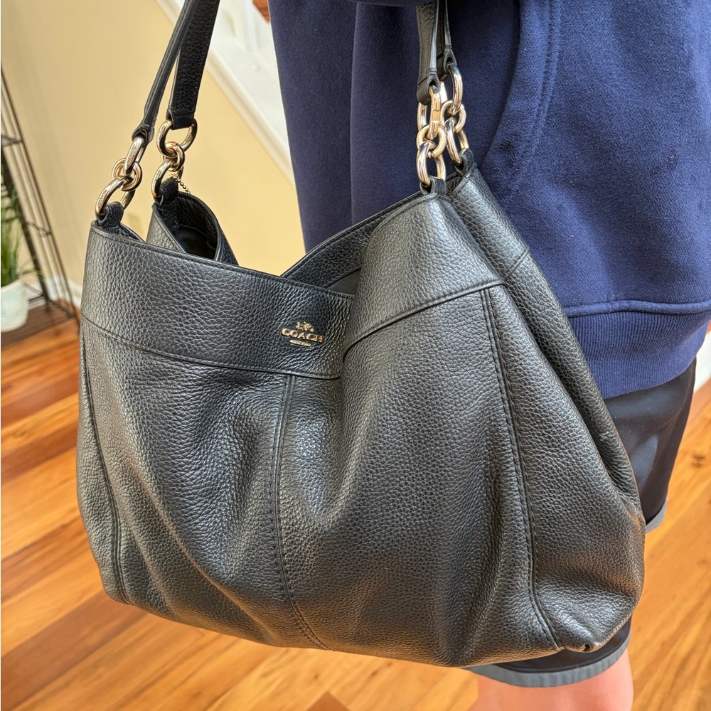 Coach Lexy Black Pebbled Leather Shoulder Tote with lots of storage space
